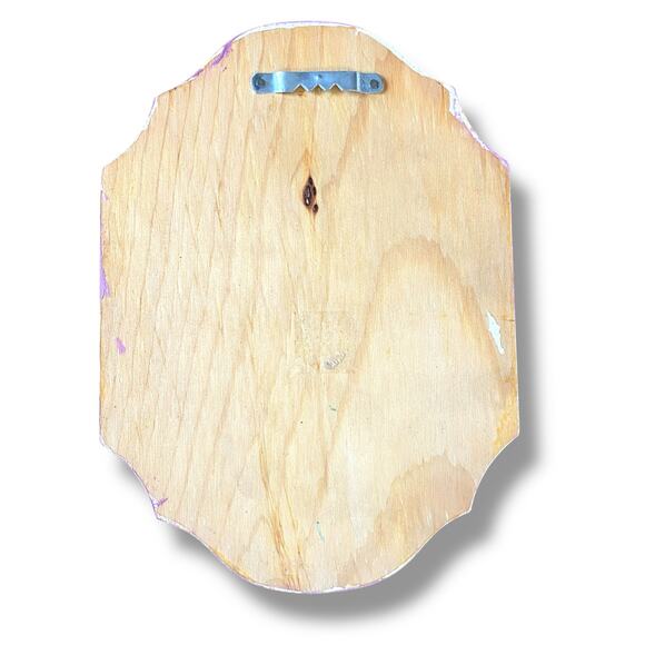 VTG 70s Wood Plaque Wall Art Hand Painted Blonde Hair Girl Portrait Curls Pink - Picture 3 of 9